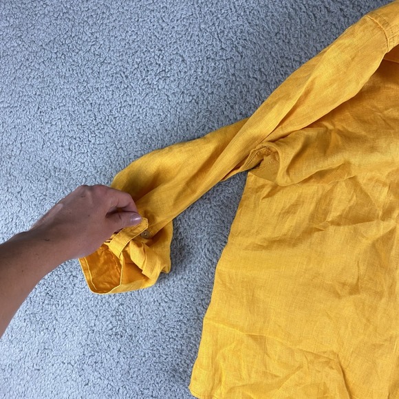 Sigrid Olsen Shirt Womens XL Yellow Linen Button Up Roll Up Long Sleeve Cottage - Picture 8 of 11